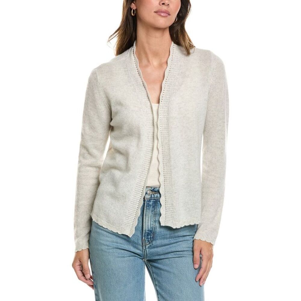 Alashan Cashmere Womens  Leah Scallop Trim Cashmere Sweater, White